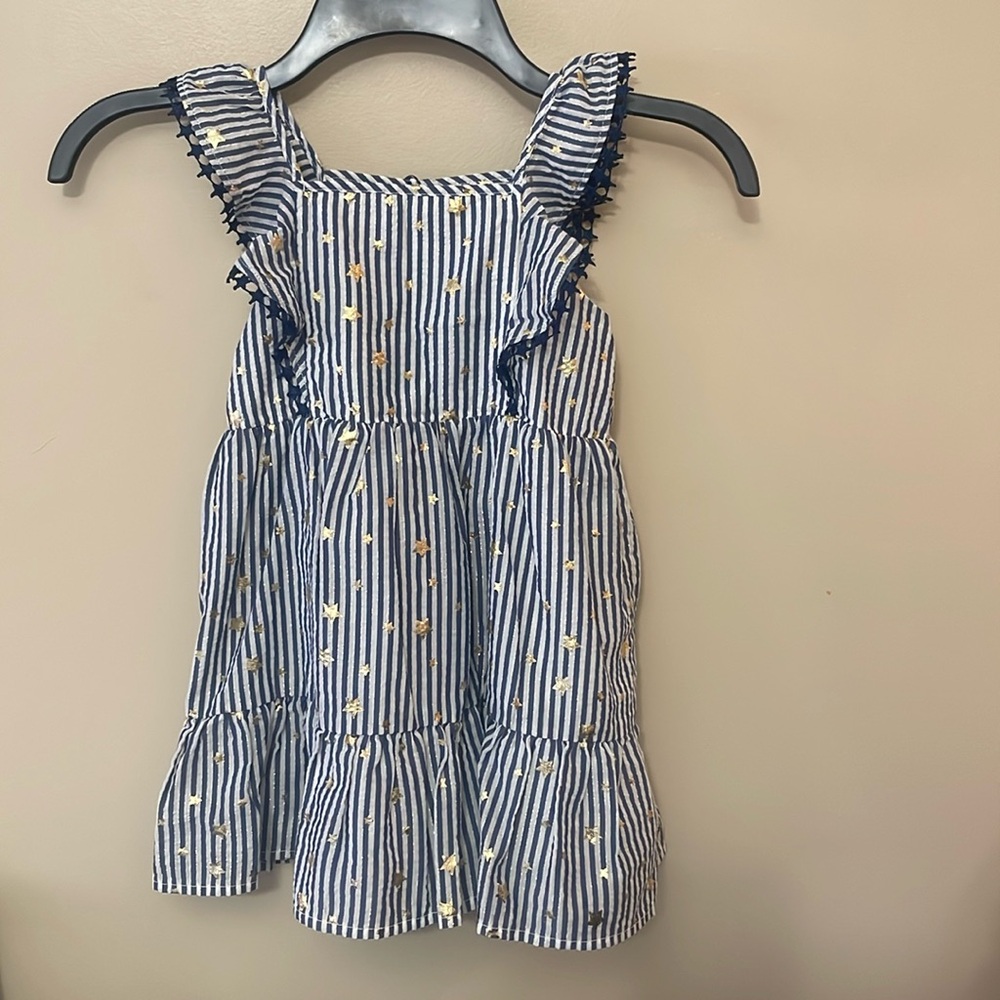 Cat & Jack Toddler Girls Navy Striped Flutter Sleeve Patriotic Dress 3T